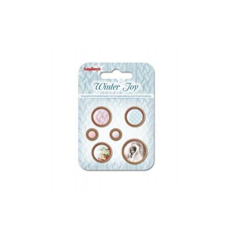 Buttony dekoracyjne Scrapberrys drewniane Winter Joy 6szt